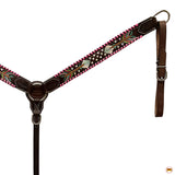 HILASON Western Horse Headstall Breast Collar American Leather Pastel Arrows Brown  | Tack for Horses