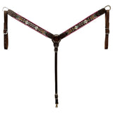 HILASON Floral Painted Beaded American Leather Horse Headstall Breast Collar