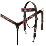 HILASON Western Horse Headstall Breast Collar American Leather Buckstich Brown