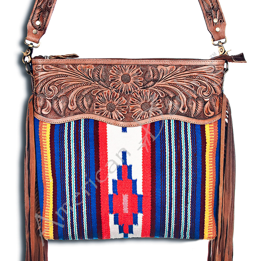 American Darling Hand Tooled Saddle Blanket Signature Cross body Bag - Uhorse