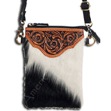Cowhide crossbody bag with tooled leather flap - Uhorse