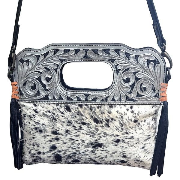American Darling Hand Tooled & Hair On Genuine Leather Clutch Bag – by Hilason – Cowboy and equestrian accessories