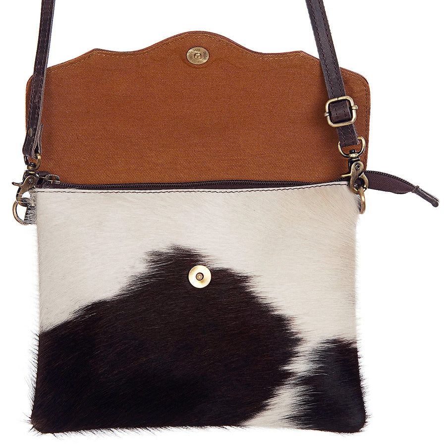 American Darling Envelope Bag Handcrafted from Hand Tooled Floral Leather & Hair-On Cowhide with YKK Zipper