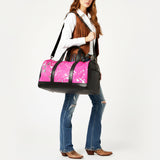 American Darling Handmade Pink Hair-On Leather Duffle Bag for Women, Cowhide Travel Handbag with Shoulder Strap
