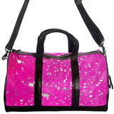 American Darling Handmade Pink Hair-On Leather Duffle Bag for Women, Cowhide Travel Handbag with Shoulder Strap