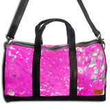 American Darling Handmade Pink Hair-On Leather Duffle Bag for Women, Cowhide Travel Handbag with Shoulder Strap