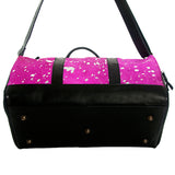 American Darling Handmade Pink Hair-On Leather Duffle Bag for Women, Cowhide Travel Handbag with Shoulder Strap