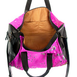 American Darling Handmade Pink Hair-On Leather Duffle Bag for Women, Cowhide Travel Handbag with Shoulder Strap