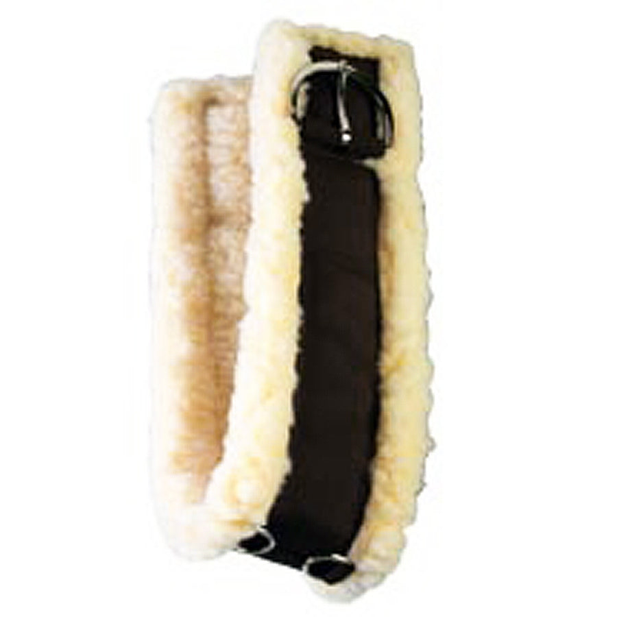 Fleece-lined leather cinch with black center and cream wool exterior - Uhorse