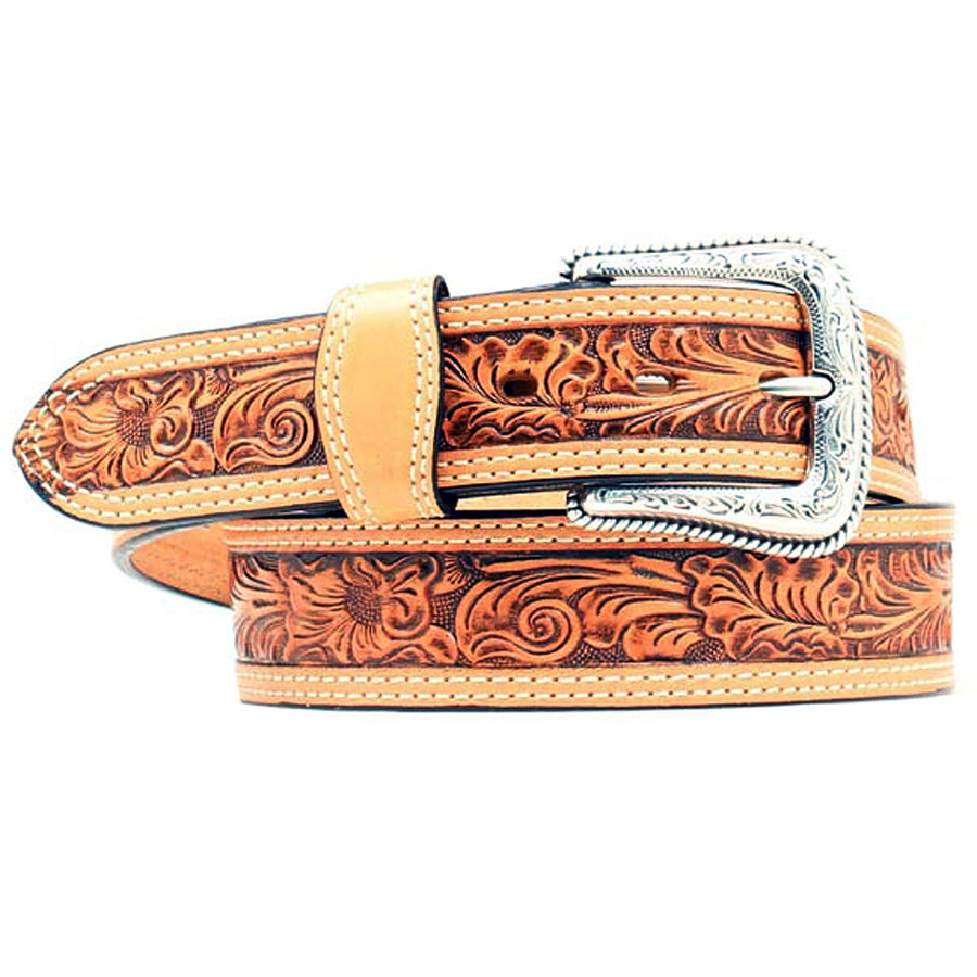 46 In Nocona Natural 1 1/2" Wide Floral Embossed Belt - Uhorse