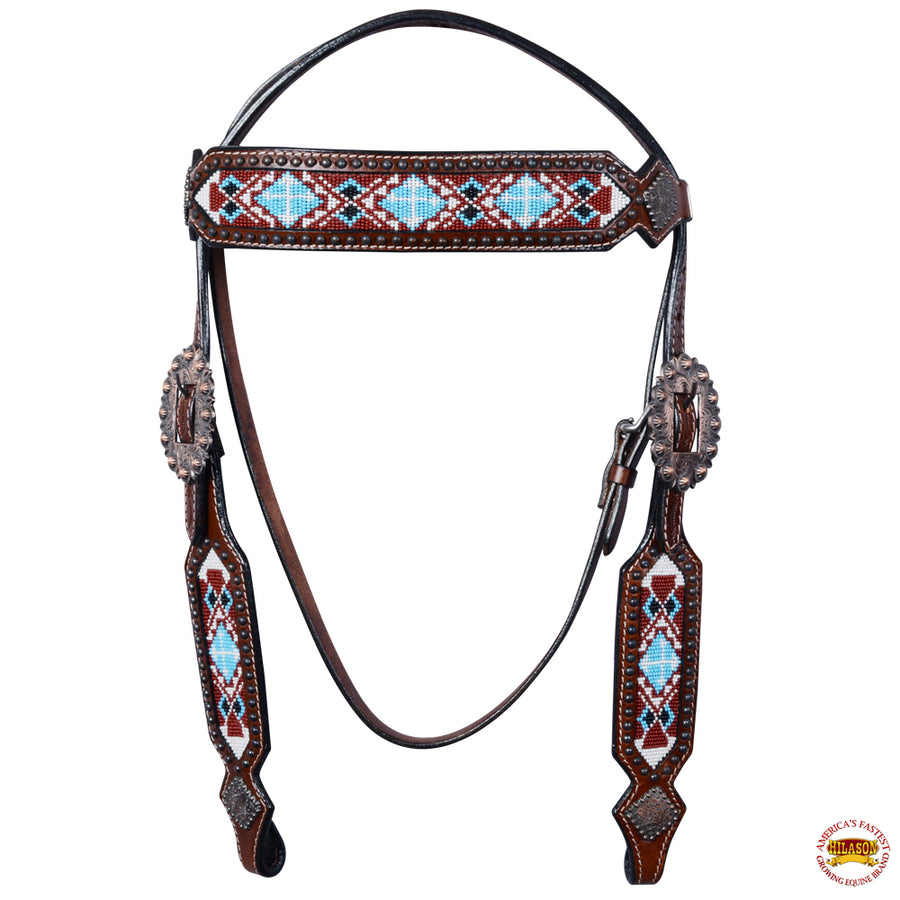 W. H. Headstall American Leather Brown Hilason by Hilason – Cowboy and equestrian accessories