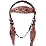 Tooled leather western headstall with floral design - Uhorse