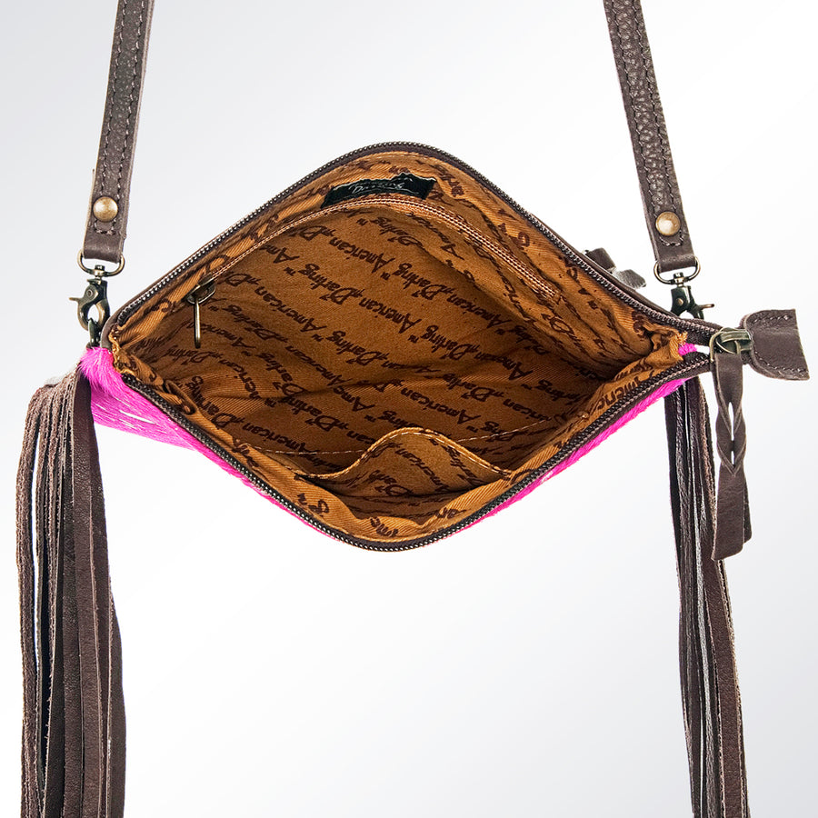 American Darling Western Small Crossbody Bag – Genuine Hair-On Cowhide Leather with Fringes, Adjustable Strap, Handcrafted in Texas