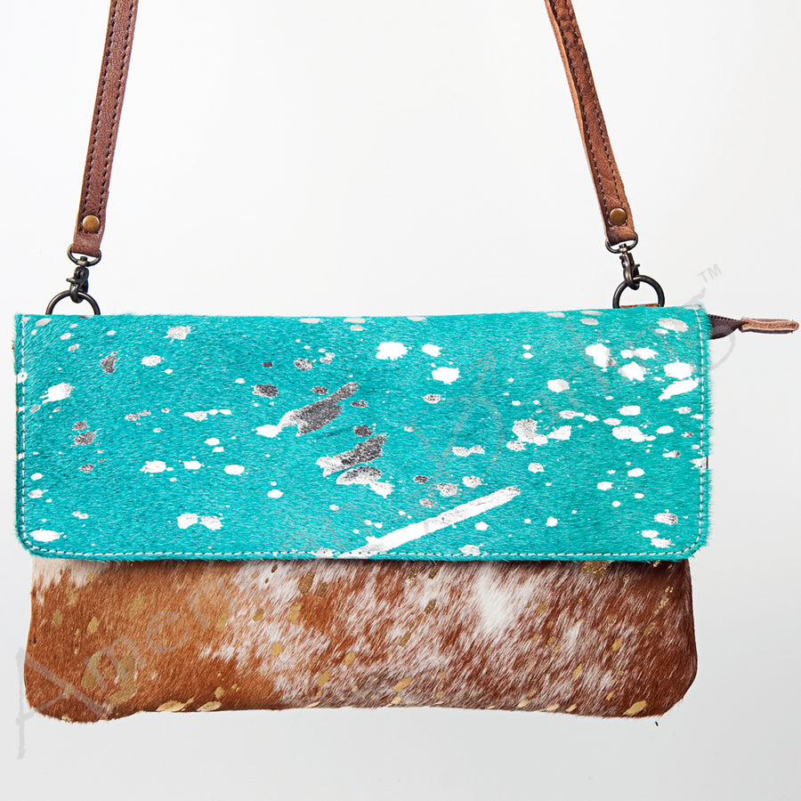 American Darling Envelope Bag Handcrafted from Hair-On Cowhide and Full Grain Genuine Leather with YKK Zipper