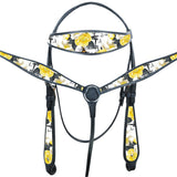 Western Horse Headstall Breast Collar Set American Leather Black Hilason