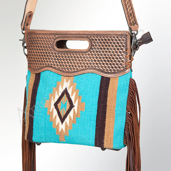 American Darling Cross body Bag - Handcrafted Basket Weave Hand-Tooled Leather and Saddle Blanket Western Purse - Uhorse