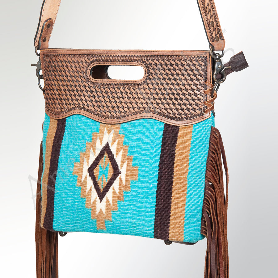 American Darling Cross body Bag - Handcrafted Basket Weave Hand-Tooled Leather and Saddle Blanket Western Purse - Uhorse