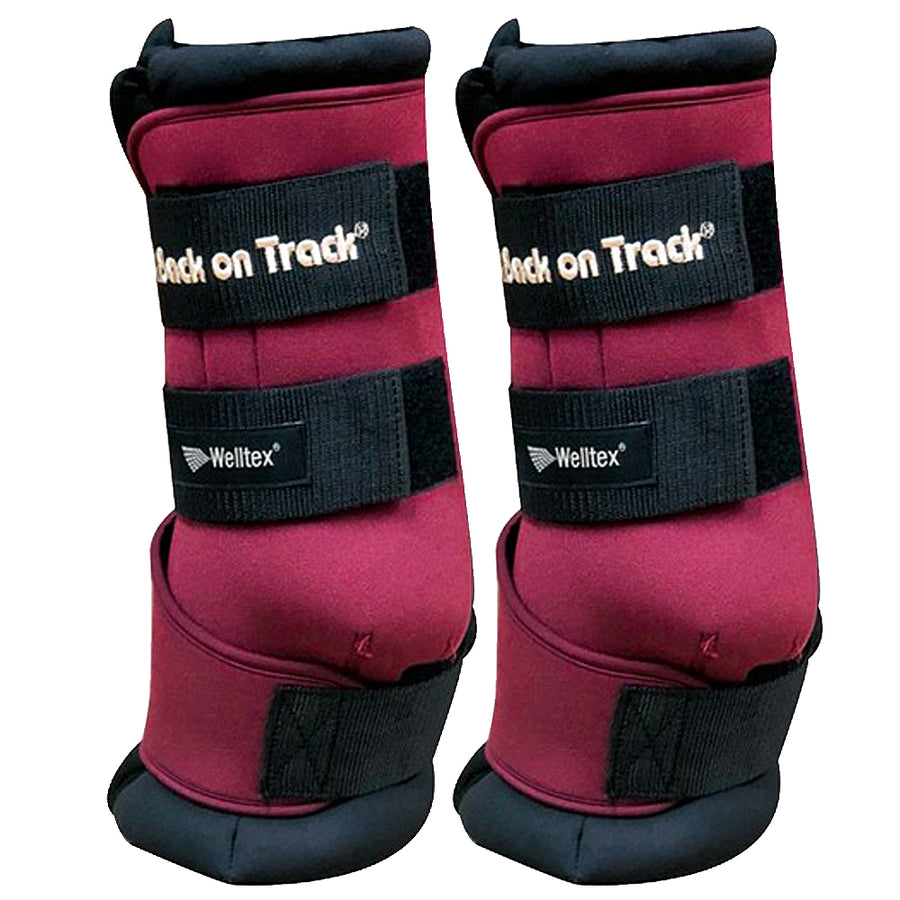 Burgundy and black neoprene horse leg wraps with velcro straps - Uhorse