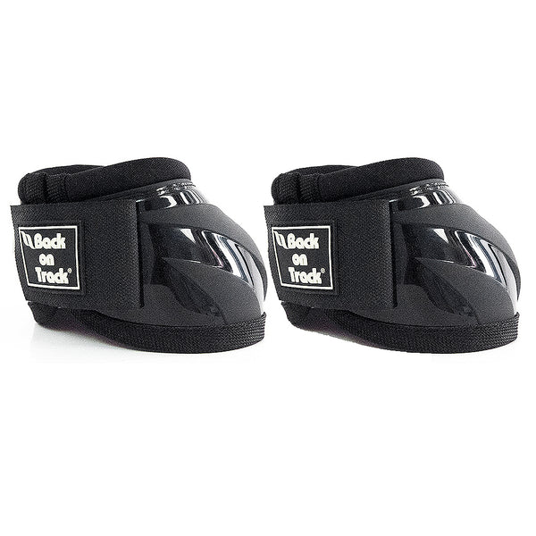 Black neoprene horse bell boots pair with white logo patch - Uhorse