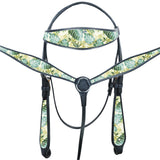 HILASON Western Horse Headstall Breast Collar Set American Leather Leaf | Tack for Horses