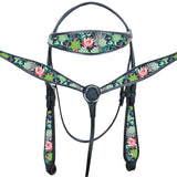 HILASON Western Horse Headstall Breast Collar American Leather Cactus | Tack Set for Horses