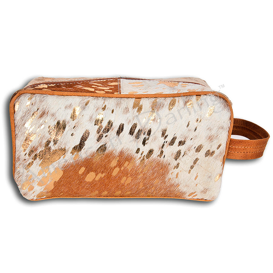 Cowhide leather toiletry bag with brown and white hair-on hide - Uhorse