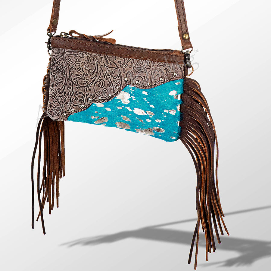 American Darling ADBGS132TRQFRNG Small Crossbody Hair On Genuine by Hilason – Cowboy and equestrian accessories