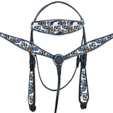 HILASON Western Horse Headstall Breast Collar Set American Leather Skull | Tack for Horses
