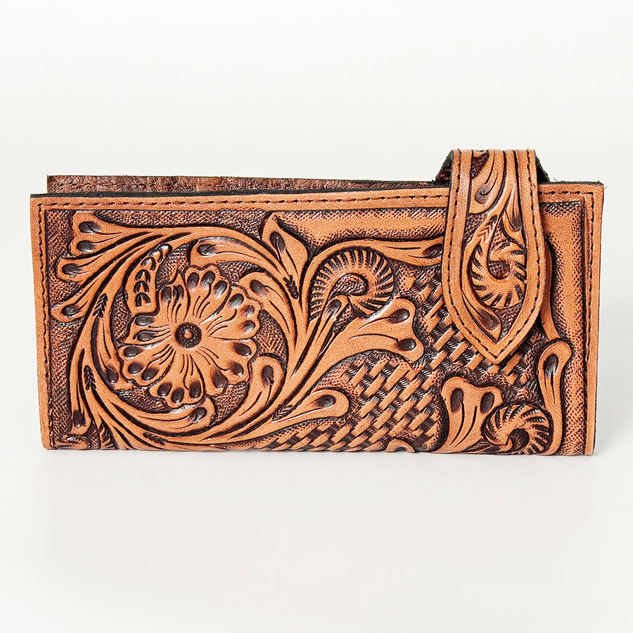 American Darling Wallet Bag Handcrafted from Hand Tooled Floral Genuine Leather with YKK Zipper and Large Capacity