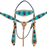 HILASON Western Horse Headstall Breast Collar Set American Leather Spider | Leather Headstall | Leather Breast Collar | Tack Set for Horses | Horse Tack Set