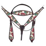 HILASON Western Horse Headstall Breast Collar Set American Leather Flower | Leather Headstall | Leather Breast Collar | Tack Set for Horses | Horse Tack Set