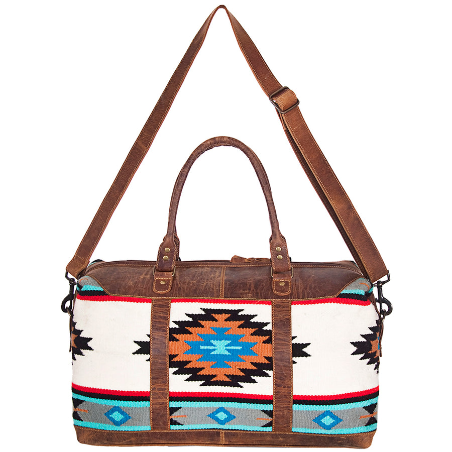 American Darling Duffel Bag Handcrafted from Hand Woven Saddle Blanket and Genuine Leather with YKK Zipper and Large Capacity