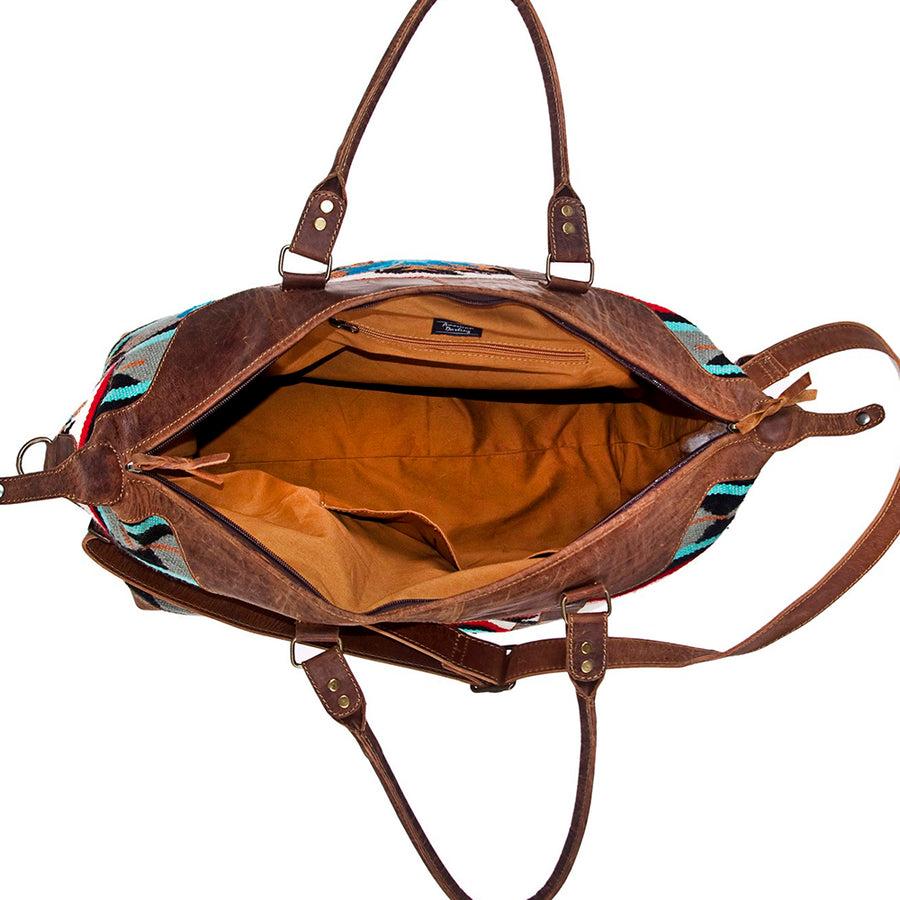 American Darling Duffel Bag Handcrafted from Hand Woven Saddle Blanket and Genuine Leather with YKK Zipper and Large Capacity