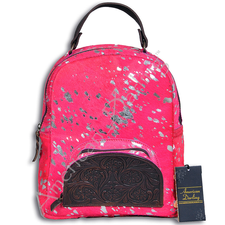 American Darling Backpack Hand Tooled Hair on Genuine Leather Western Women Bag | for Laptop School Purse Travel - Uhorse
