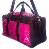 American Darling ADBG474BRWBK Duffel Hair On Genuine Leather Women Bag Western Handbag Purse