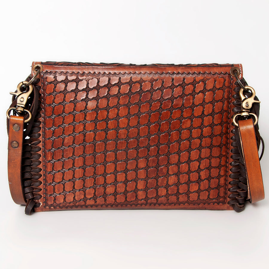 American Darling Envelope Bag Handcrafted from Hand Tooled Floral Genuine Leather with Fringes and YKK Zipper