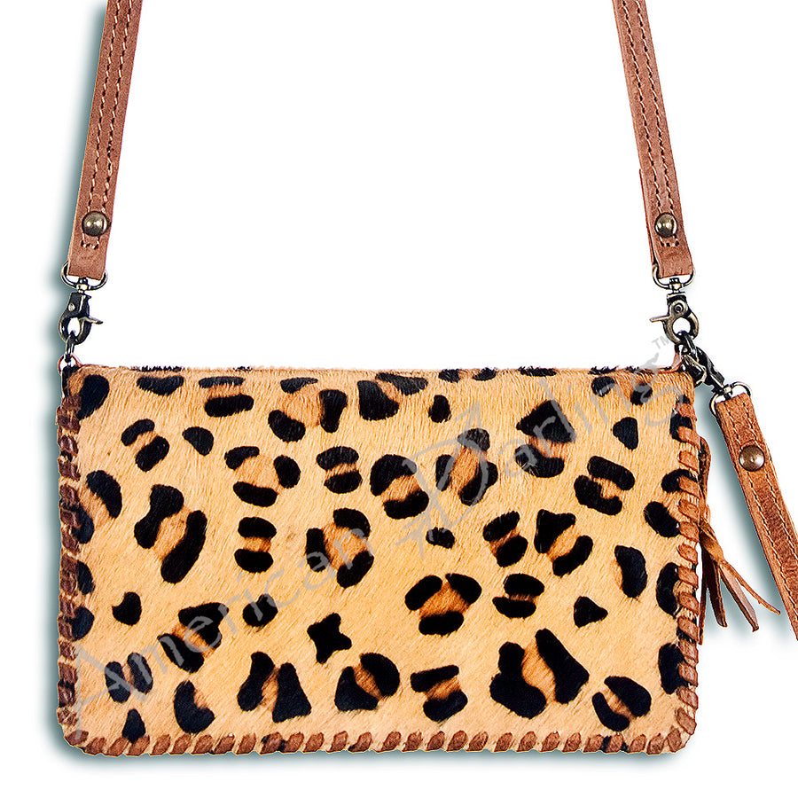 Leopard print calf hair crossbody bag with leather straps - Hilason