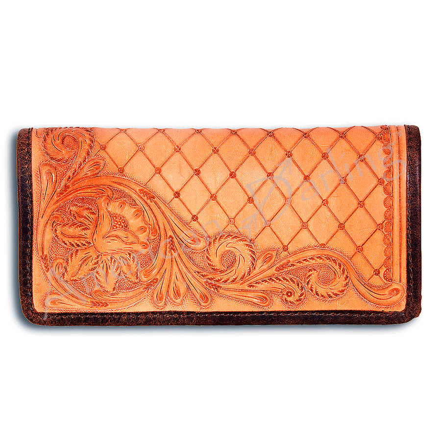 Tan leather wallet with tooled floral design - Uhorse