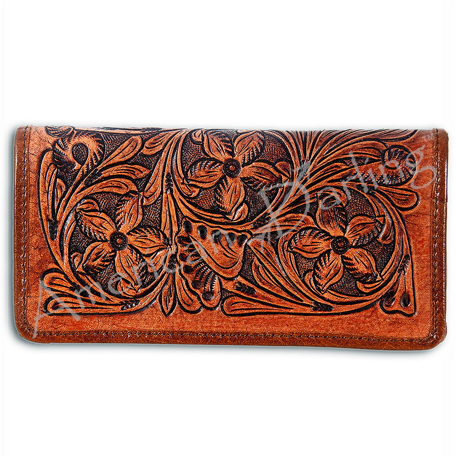 American Darling Hand Tooled Floral Leather Western Wallet Bag - Hilason