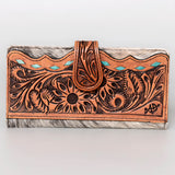 American Darling ADBG487BR Wallet Hand Tooled Hair On Genuine Leather Women Bag Western Handbag Purse