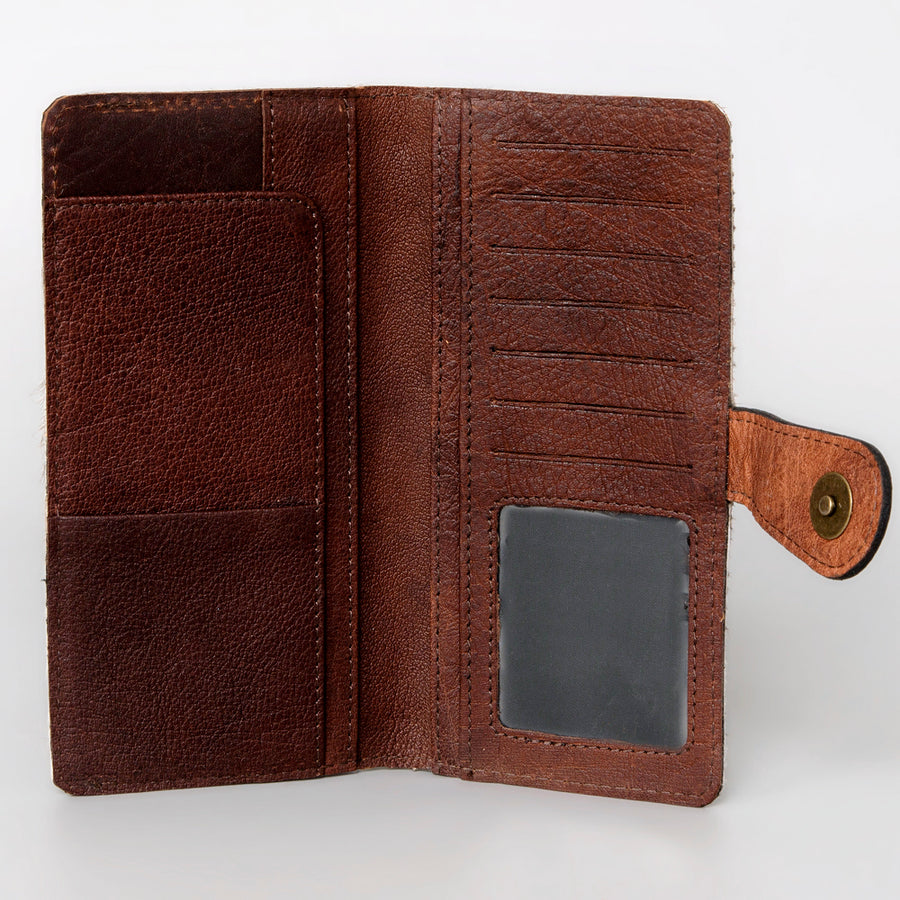American Darling Western Wallet Bag Hand Tooled Floral Carved Hair-On Cowhide Genuine Vegetable Tanned Leather Travel Clutch