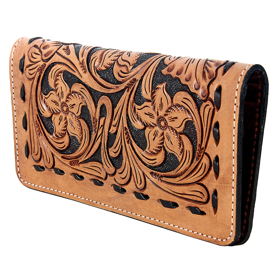 American Darling Western Clutch Bag Hand Tooled Floral Carved Genuine Vegetable Tanned Leather Purse with YKK Zipper