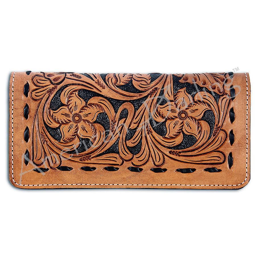 American Darling Hand Tooled Floral Leather Western Clutch Bag - Uhorse