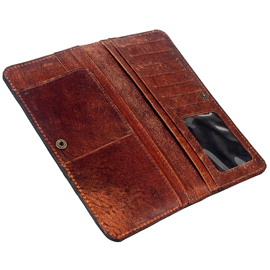 American Darling Western Wallet Bag Hand Tooled Floral Carved Genuine Vegetable Tanned Leather Purse with YKK Zipper