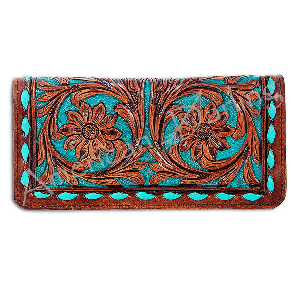 American Darling Hand Tooled Floral Leather Western Wallet Bag - Uhorse