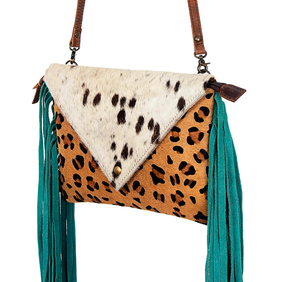 American Darling Western Envelop Bag Fringed Hair-On Cowhide Genuine Vegetable Tanned Leather Crossbody with YKK Zipper