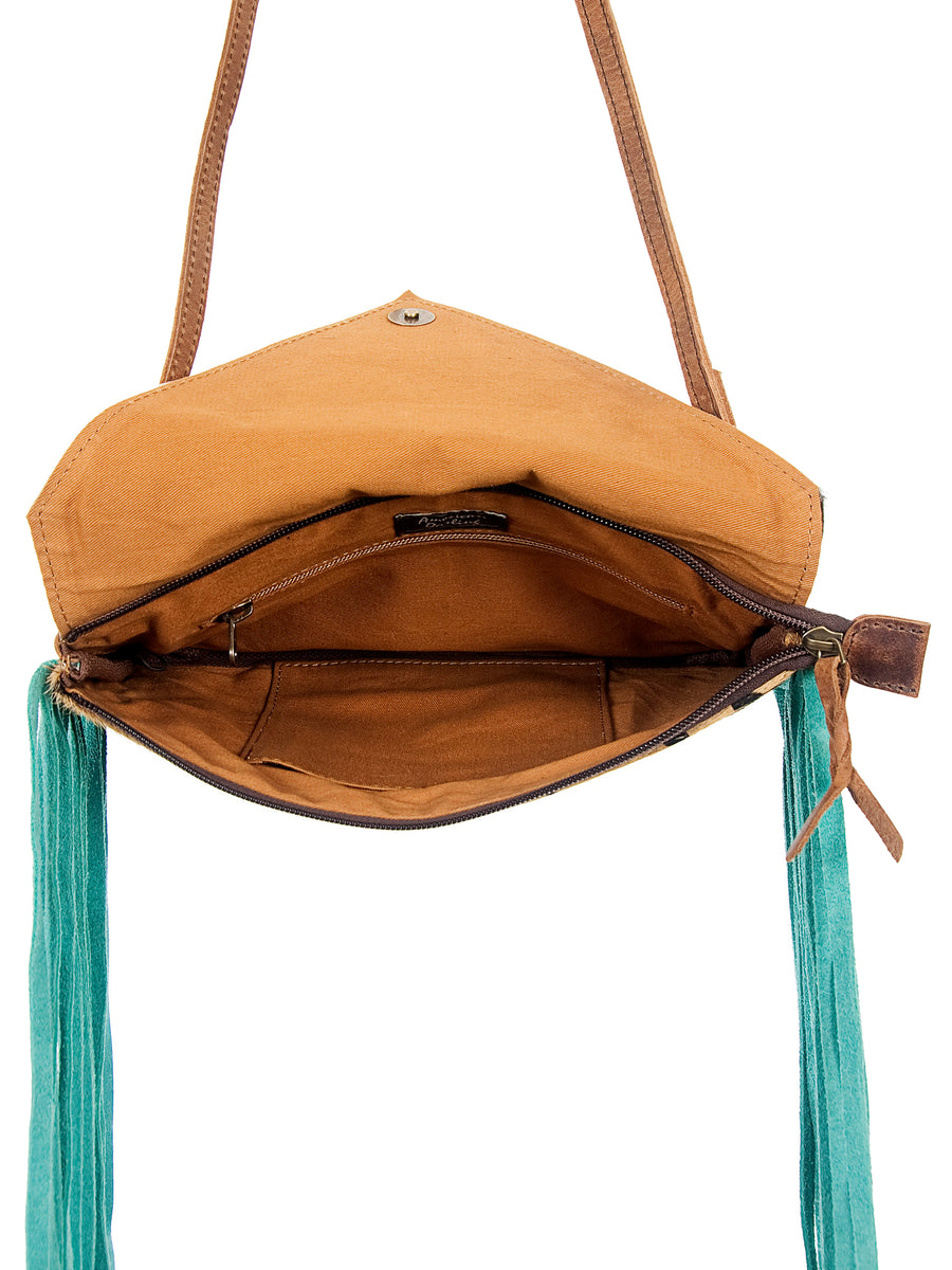 American Darling Western Envelop Bag Fringed Hair-On Cowhide Genuine Vegetable Tanned Leather Crossbody with YKK Zipper