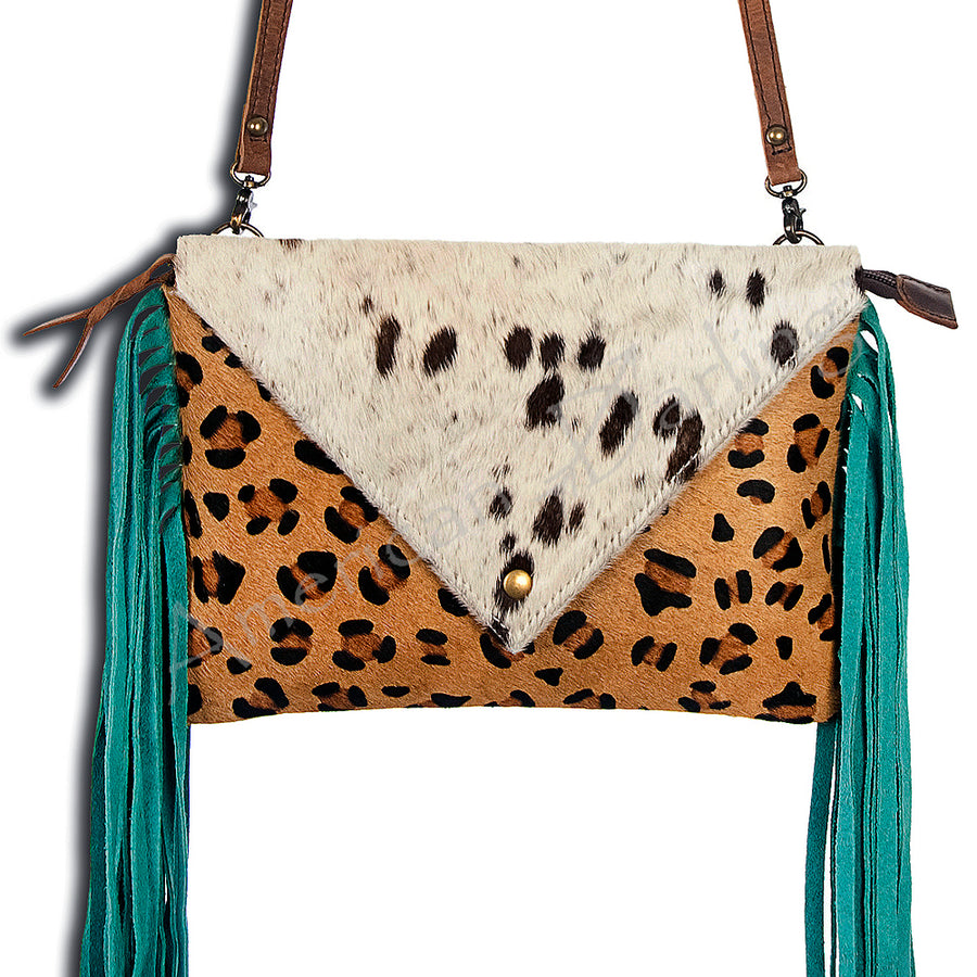 American Darling Handcrafted Fringed Hair-On Cowhide and Leather Western Envelop Bag - Uhorse