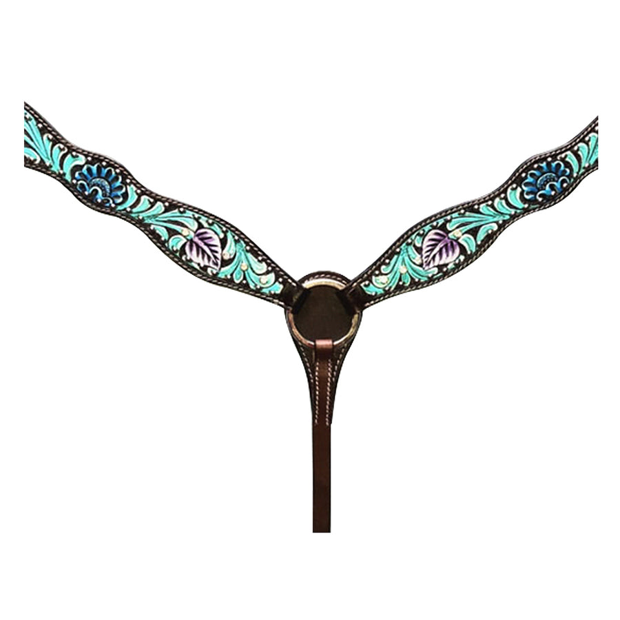 HILASON W. H. Breast Collar American Leather Black Turquoise by Hilason – Cowboy and equestrian accessories