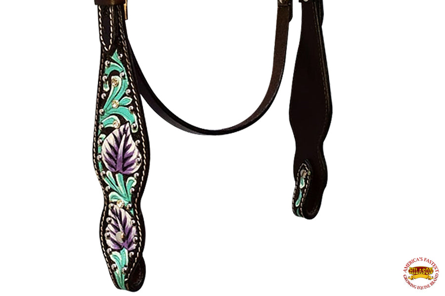 HILASON Western Horse Headstall Tack American Leather Floral Carving | Bridle
